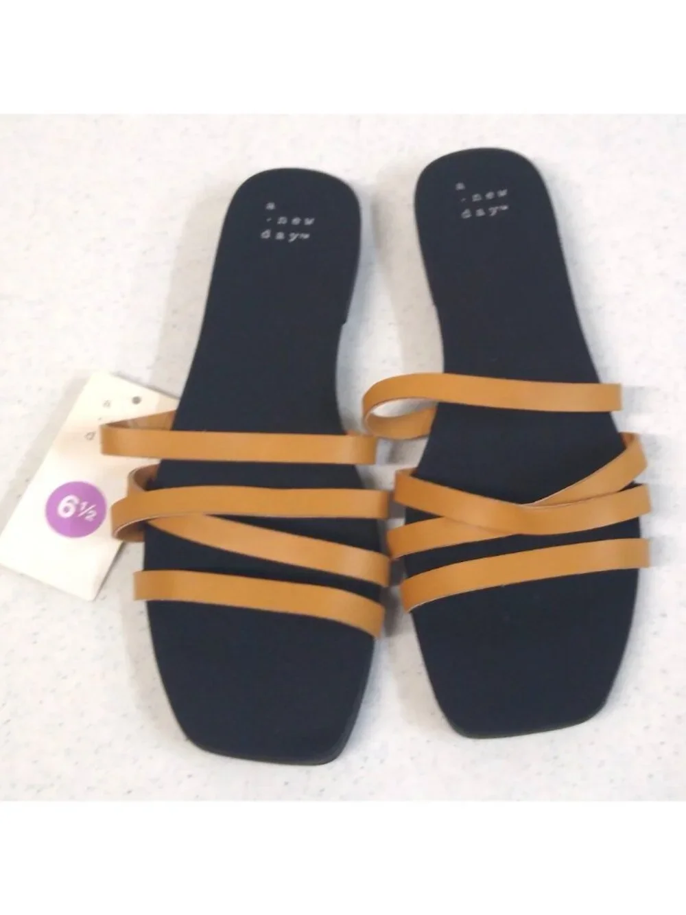 A New Day Sandals Tan/Joan Size 6.5 Womens Embossed Strappy Slide On Sandals NWT